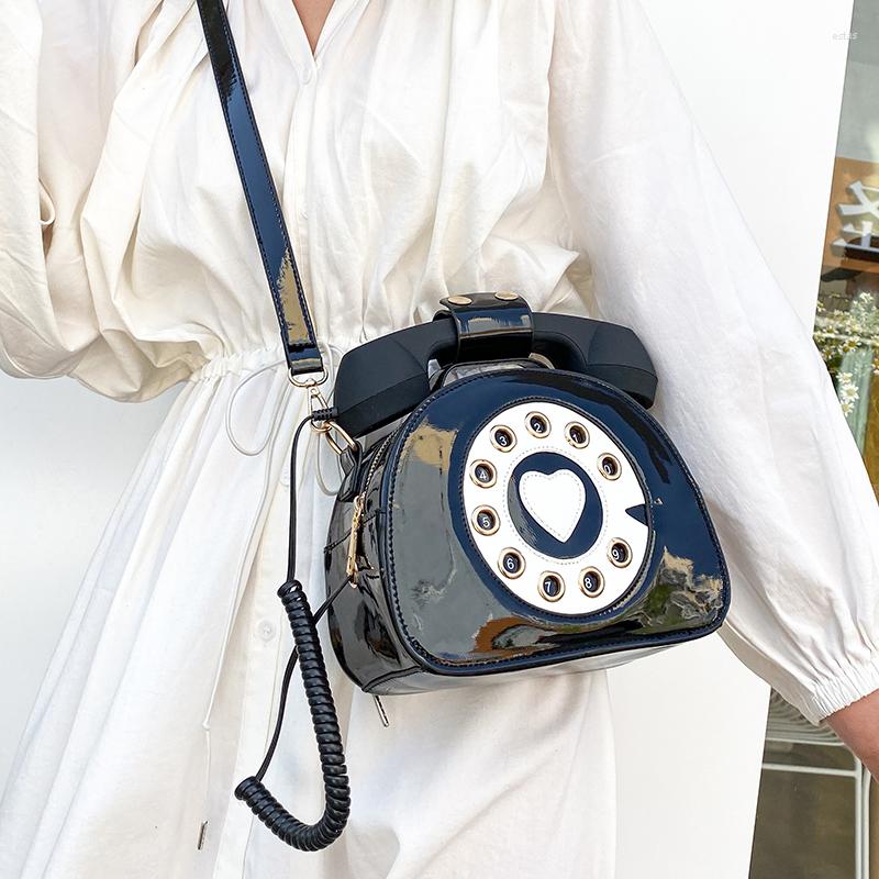 

Evening Bags Women Telephone Shaped Crossbody PU Leather Shoulder Bag Female Casual Handbag Shopping Street School Satchel Tote Purse, Black