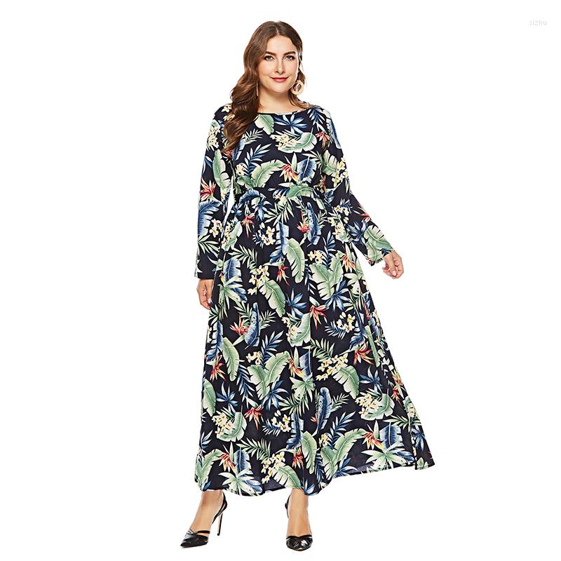 

Casual Dresses Vestidos Print Women Chiffon Autumn Female 2022 Fashion Round Neck Large Size Loose Long NBH497, Red