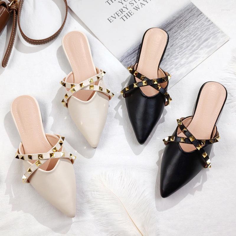 

Slippers Summer Women's Lazy Mules Woman Outdoor Casual Ladies Low Heels Fashion Female Pointed Toe Shoes Women Rivet Footwear, As shown