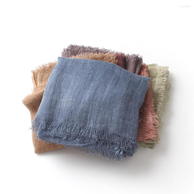 

Scarves 2022 Arrival Tie-dyed Solid Color Cotton Linen Women Fringed Soft Long Scarf Lady Winter Warm Neckerchief Shawl Wrap
