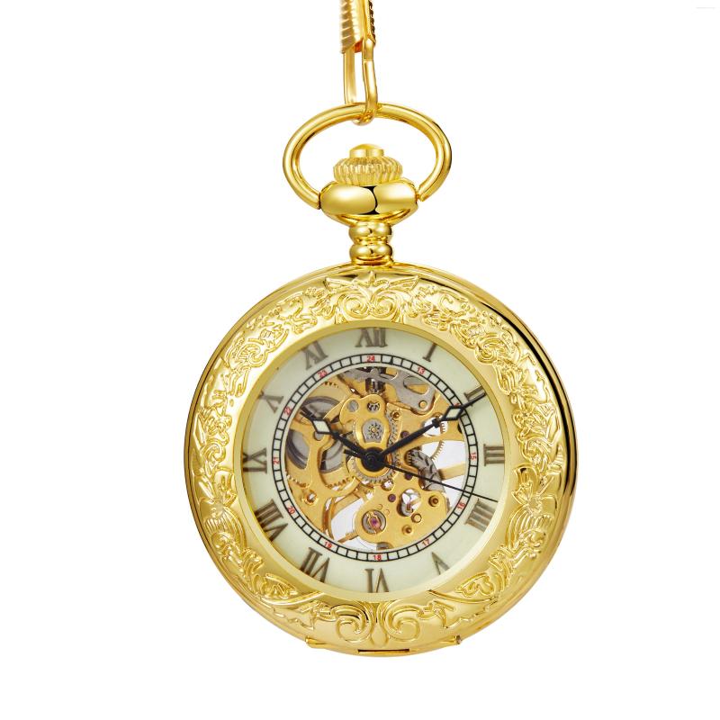

Pocket Watches Gold Mechanical Hand Wind Antique Watch Exquisite Roman Numerals Display Luxurious Atmosphere Pendant Clock Gifts Elder, Pm273