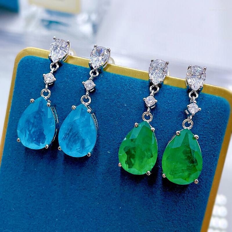 

Stud Earrings S925 Sterling Silver Classic Paraiba Emerald High Carbon Diamond Drop For Women Wedding Party Fine Jewelry Gifts
