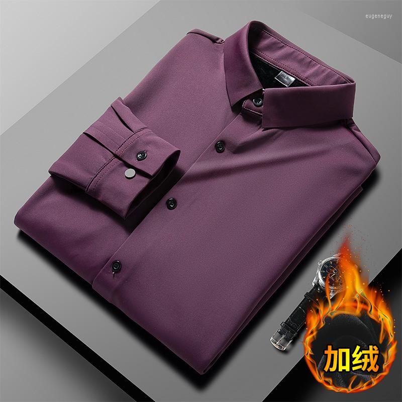 

Men's Casual Shirts Winter Thicken Warm Men Large Size Long Sleeve Easy-care Velvet Fleece Liner Business Thermal Suit Shirt 7xl 8xl, H2268 red