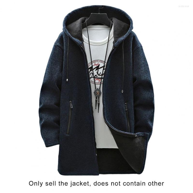 

Men's Trench Coats Stylish Men Hooded Coat Mid-length Cardigan Soft Winter Thicken Jacket Thermal, Black