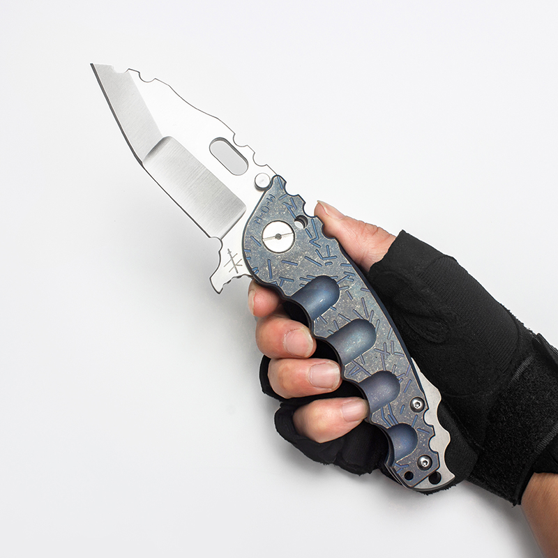

Heeter Knifeworks Folding Knife Man of War Tactical Survival Tools Strong S35VN Blade Custom Blue Fashion Titanium Handle Heavy Outdoor Equipment Pocket EDC