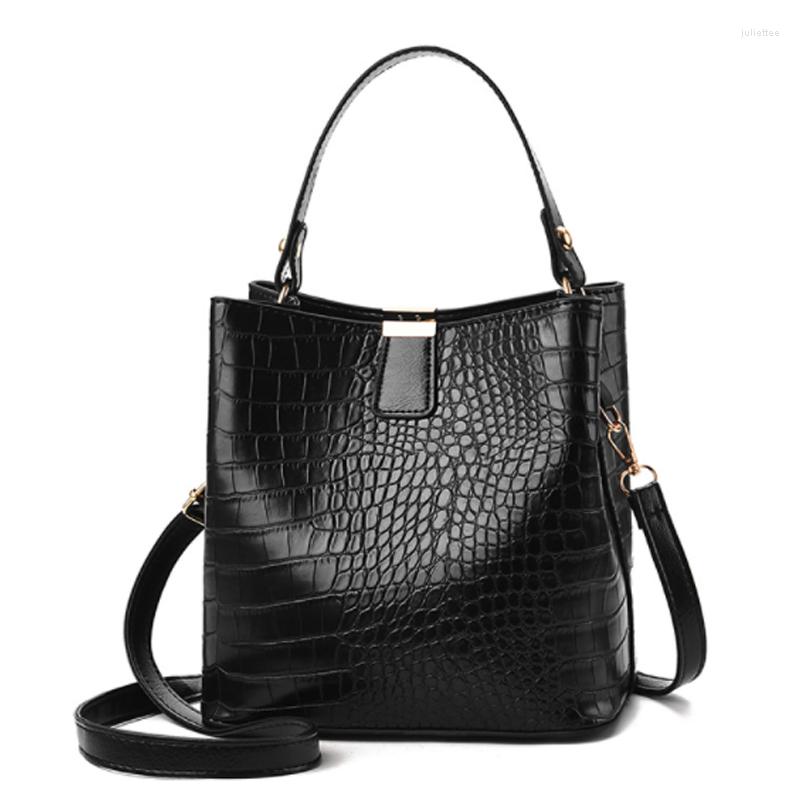 

Evening Bags Designer Women Handbag Fashion PU Leather Bucket Bag Women's Stone Pattern Portable Shoulder Messenger, Black