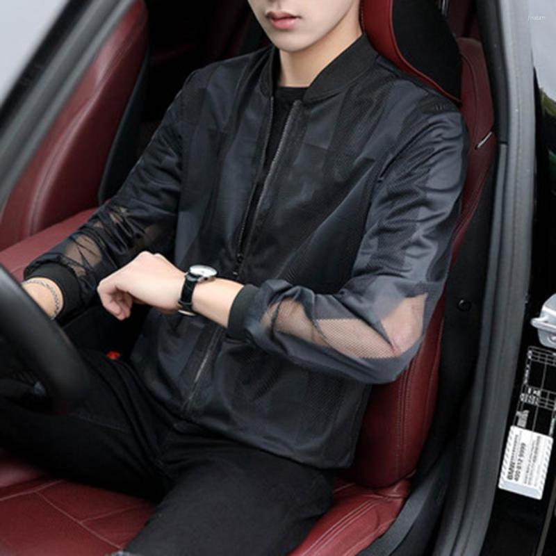 

Men's Jackets Stand Collar Comfortable Super Thin Hollow Men Sunscreen Coat For Camping, White