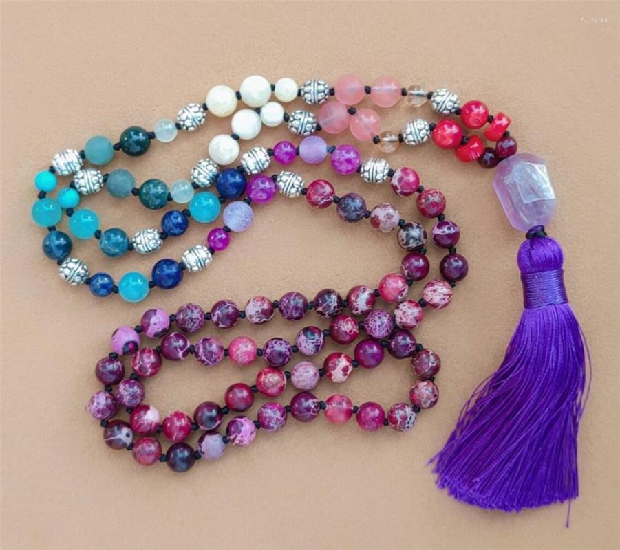 

Chains 8mm 108 Purple Imperial Jasper Gemstone 7 Chakra Mala Necklace Chic Lucky Classic Buddhism Wrist Bracelet Bless Fancy Colorful