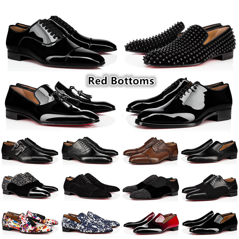 

Mens Red Botoms Dress Shoes Greggo Mortimer Dandelion Spikes Flat Men Loafer Luxury Oxford Shoe Black Brown Blue Suede Patent Leather Shoes with Box, Item#2