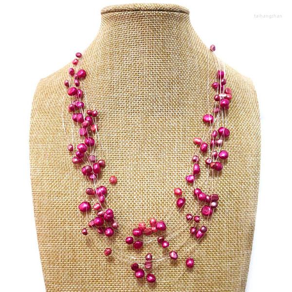 

Pendant Necklaces 18-24 Inches Pink Illusion 4-8mm Nugget Freshwater Pearl Multi-layered Necklace