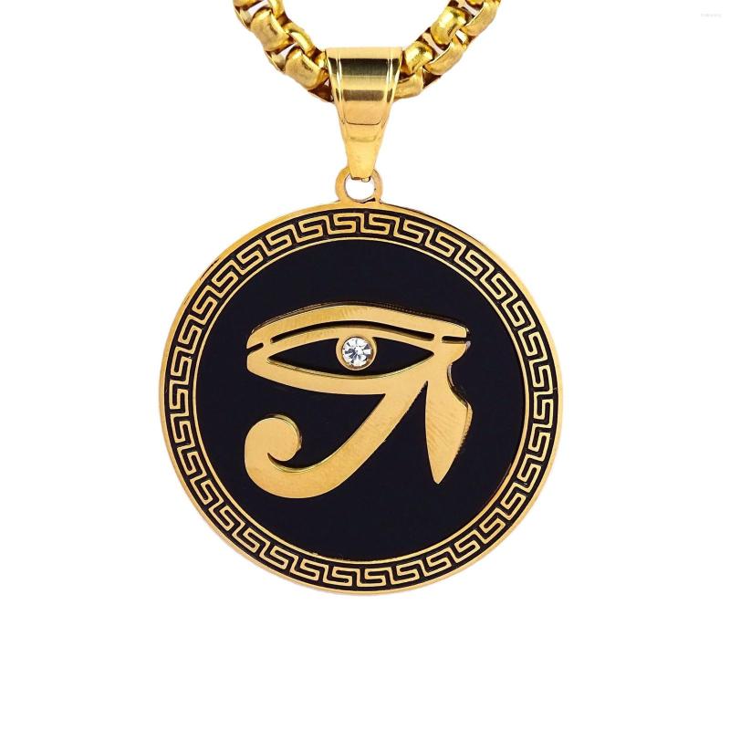 

Pendant Necklaces Eye Of Horus Stainless Steel Necklace Retro Vintage Wedjat Emblem Lower Egypt God Round With Zircon For Men Women