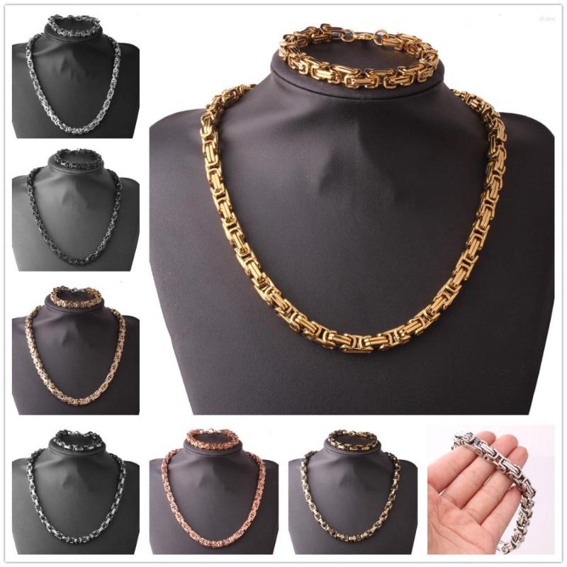 

Necklace Earrings Set 4/5/8MM Huge Heavy Stainless Steel Silver Color/Gold/Black Byzantine Box Chain Men's Women's, Picture shown