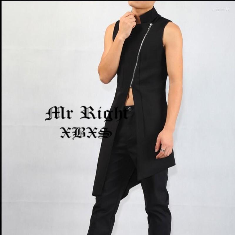 

Men's Vests 2022 Autumn Personality Kaross Long Slim Irregular Outerwear Siner Nightclub Clothing Hairstylist Vest Costumes, Black