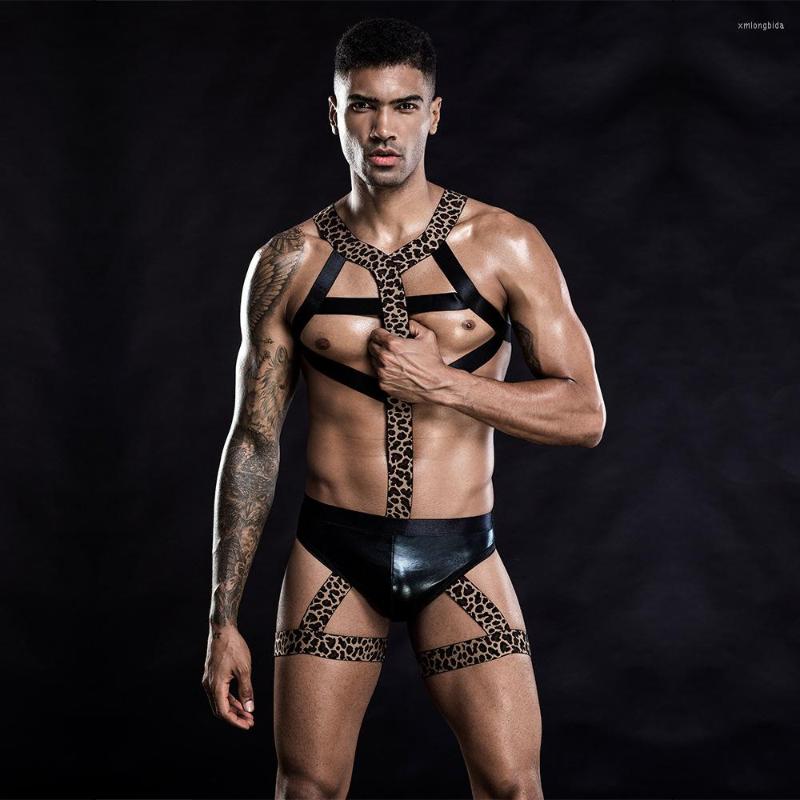 Men&#039;s Tracksuits Sexy Lingerie Men&#039;s Cross-border Nightclub Adult Gay Bar Performance Leopard Print Clothing Sissy Mens Bodysuit-image-816831081