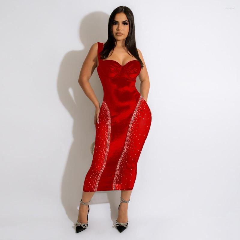 

Casual Dresses Sylph Party Women Fashion Sleeveless 2022 Summer Vestidos Velvet Splicing Polyester Mesh Drill Midi Dress Elegant, Black