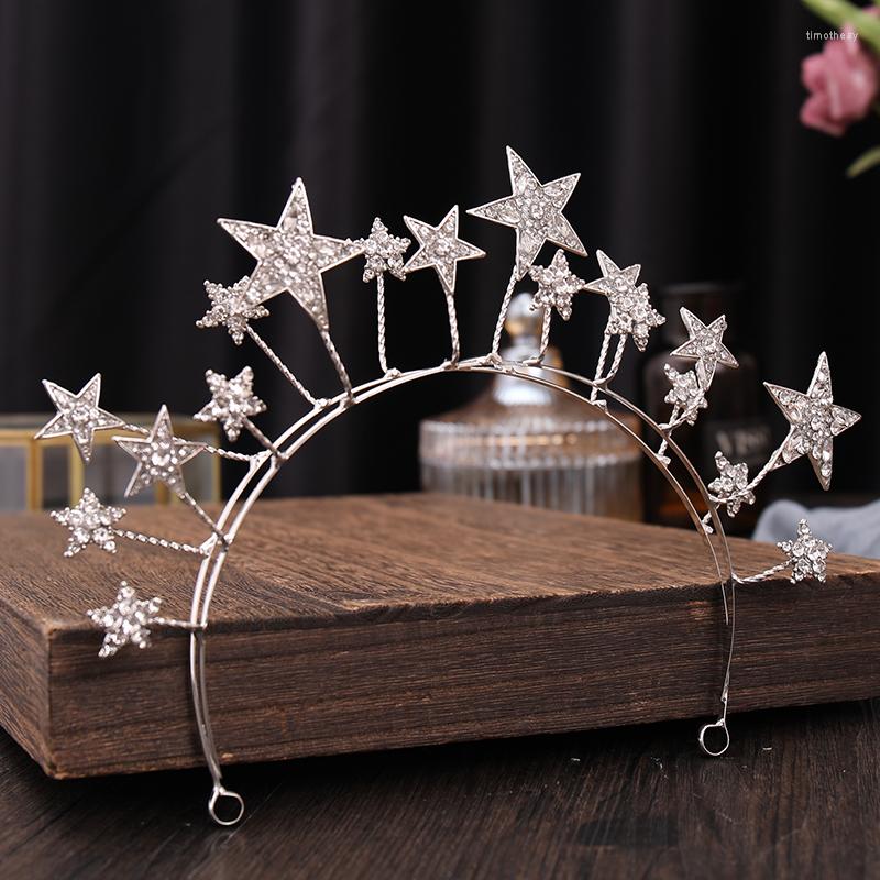 

Hair Clips Trendy Silver Color Wedding Hairbands Stars Crystal Tiaras Crowns Headpiece Women Headbands Rhinestone Accessories