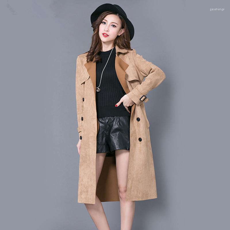 

Women' Trench Coats Plus Size 6XL Suede Coat For Women Spring Double Breasted Female Long Casual Overcoat Windbreaker Elegant Outwear, Camel
