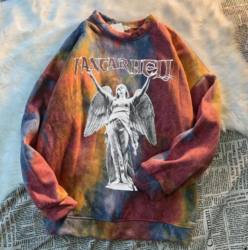 

Men's Hoodies Men Hooded Trendy Tie-dye Print Sweatshirt And Women's Spring Loose Long Sleeves Versatile Fried Street Couple Tops Trend, Sky blue