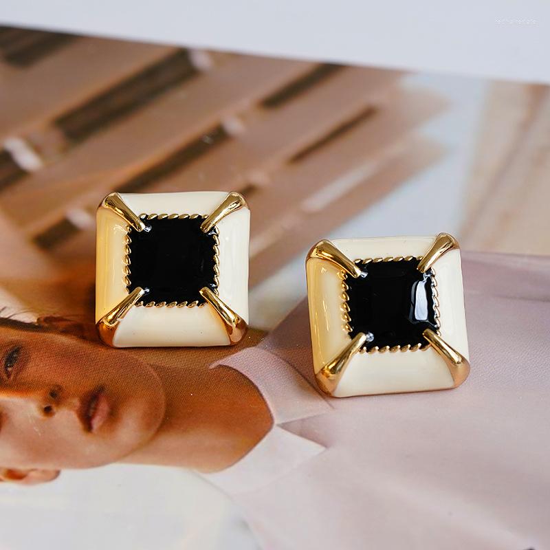 

Stud Earrings Vintage Geometric Square Personality Niche Court Earring Black White Cube Classic
