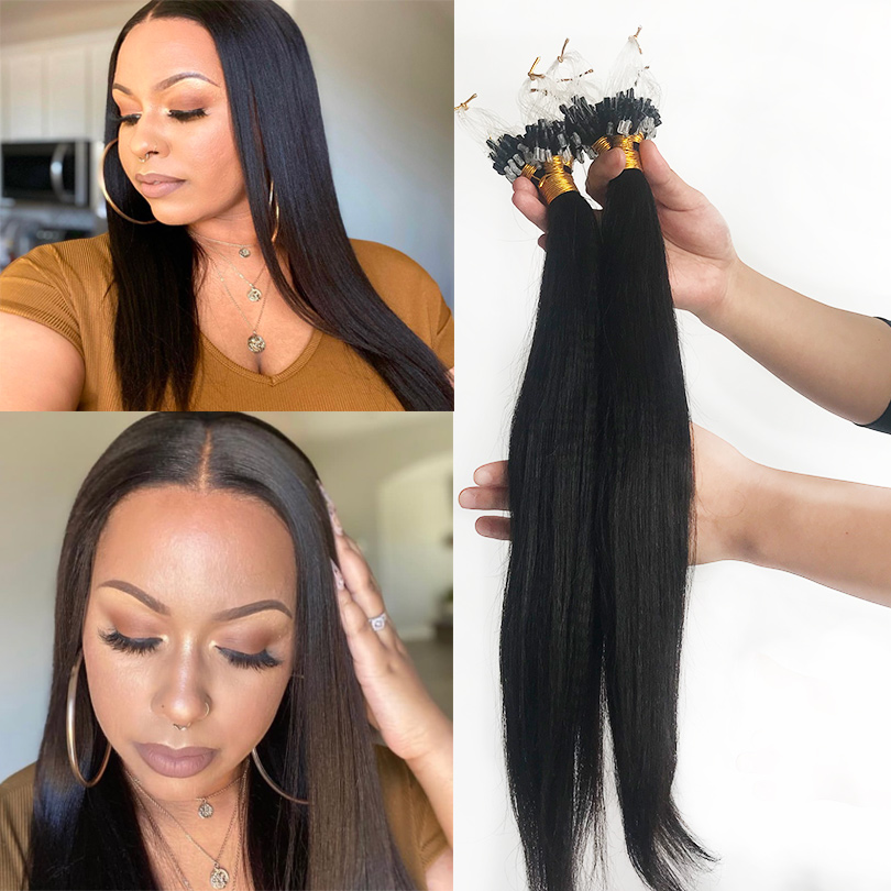 

Brazilian Yaki Straight Loop Micro Ring Hair Extensions 100% Remy Human Hairs Extensions For Black Women