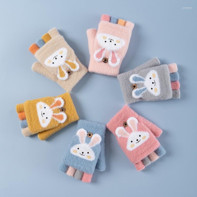 

Hair Accessories Kids Gloves Winter For Boy Girl 2-10 Years Cute Flip Toddler Full Finger Knit Wool Warm Cartoon Unisex Children's, Beige