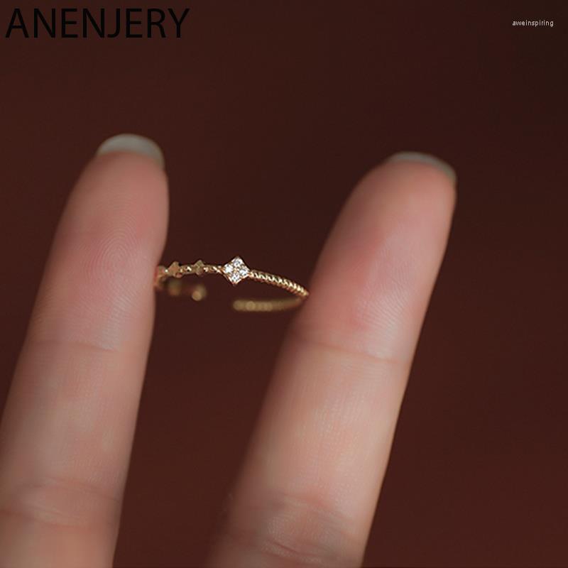 

Cluster Rings ANENJERY Silver Color Zircon Flower Twist Thin Ring For Women Asymmetric Exquisite Simple Jewelry All Match
