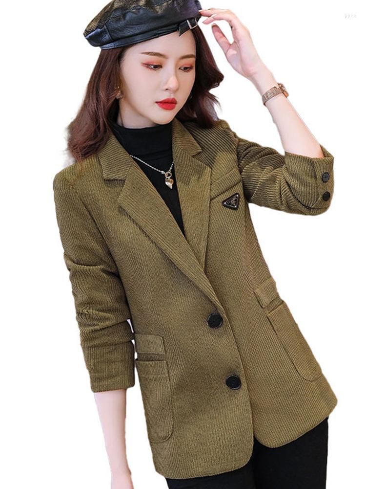 

Women' Suits High-quality Female Stripe Loose Blazers Casual Women' Coats Fashion Jacket Office Wear Lady, Green