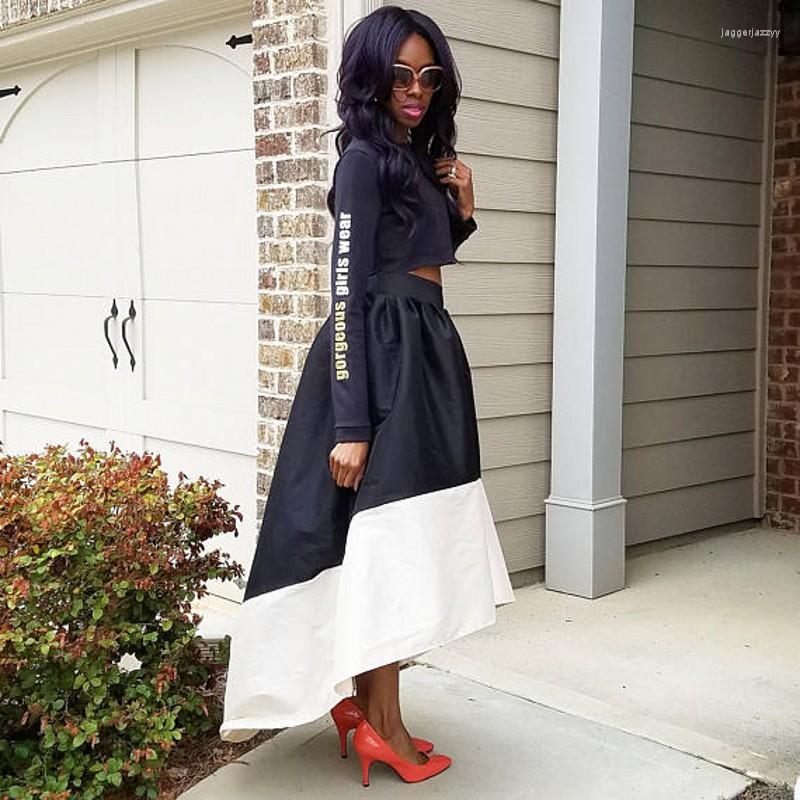 

Skirts Two Colors Joint Skirt Customized Zipper Waistline Floor Length Asymmetrical African Women Fashion High Low, Silver