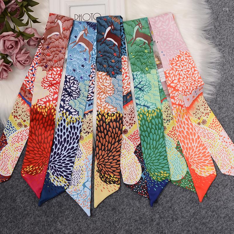 

Scarves Skinny Silk Scarf 2022 Bag For Women Deer Print Head Long Handle Wraps Drop