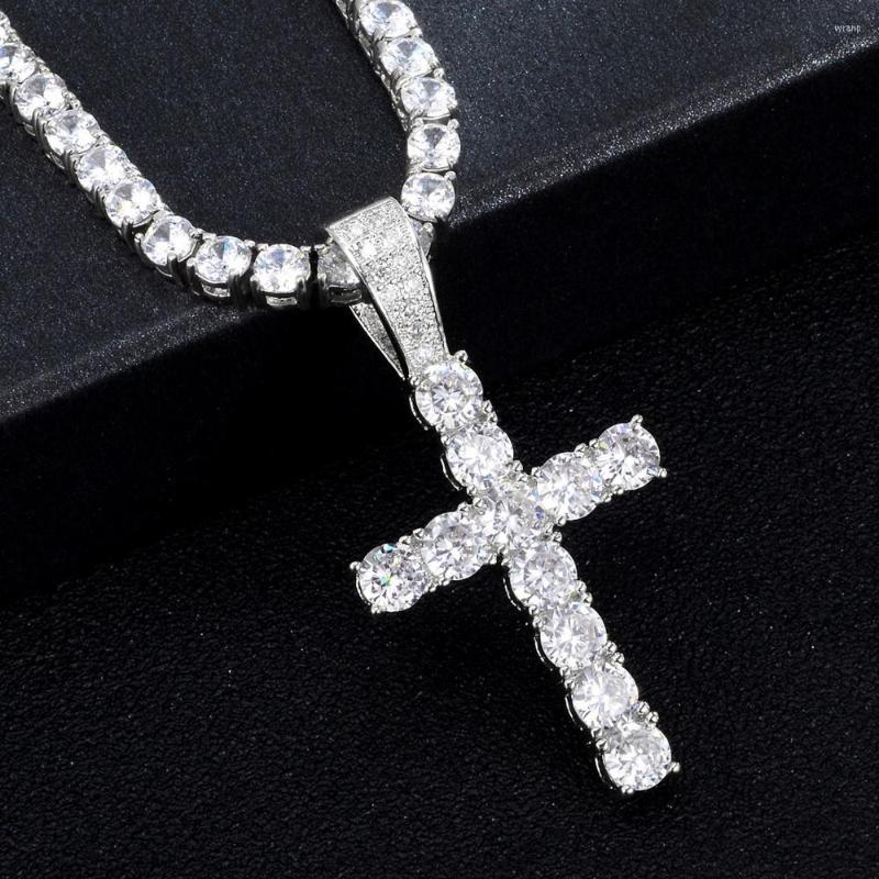 

Pendant Necklaces Hip Hop Micro Pave Zircon Cross Crystal Custom Size Tennis Chain Necklace Out Men's Jewelry