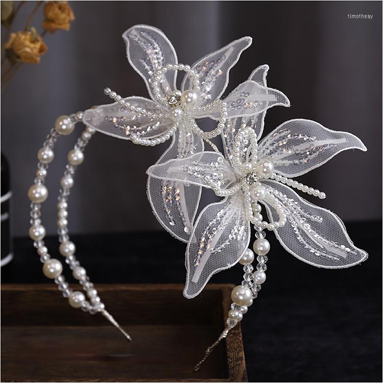 

Hair Clips Sequined Lace Flower Hairband Pearl Embroidery Headpiece Bridal Headpieces Wedding Jewelry