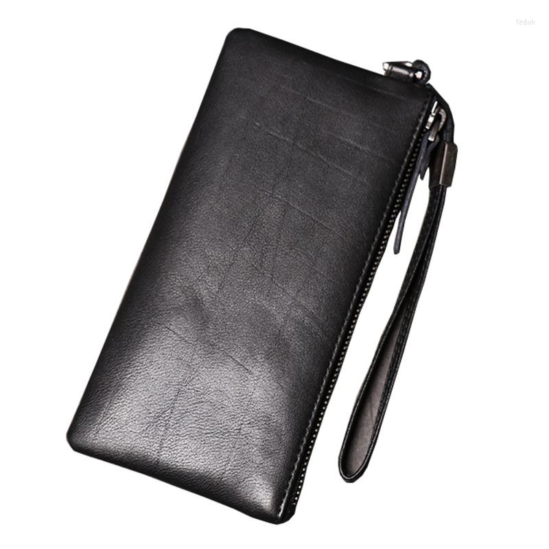 

Wallets Designer Women Wallet Genuine Leather Fashion Zipper Luxury Slim Purse Long Money Bag, Black