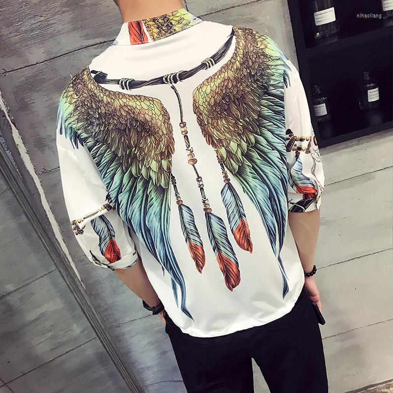 

Men's Casual Shirts Arrival 2023 Top Fashion Summer Thin Male Sleeve Printing Leisure Three Quarter Mandarin Collar Men, See chart