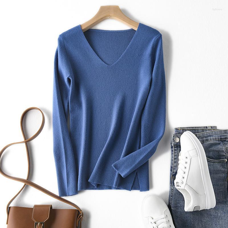 

Women's Sweaters 2022 Women's Sweater Autumn And Winter Long-sleeved Knit Solid Color Pullover Casual V-neck, Smoky blue