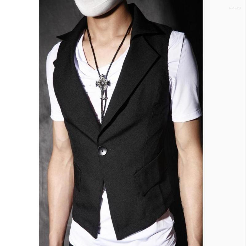 

Men' Vests -5xl 2022 Casual Personality Men Short Vest Nightclub Fashion Slim Suit Collar Hairstylist Tide Tops Singer Costumes, Black