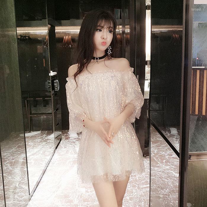 

Casual Dresses Women Nightclub Women' Off-Shoulder Dress 2022 Skirt Loose Short Summer Vestido De Mujer Femme Robe, Apricot