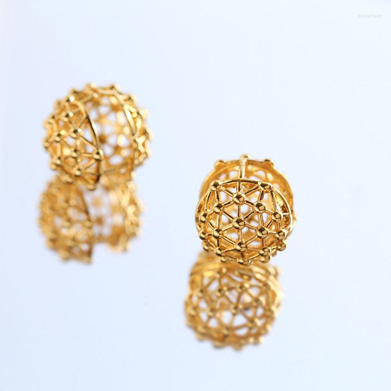 

Stud Earrings Hollow Out Brass With Gold Plated Mesh Ball Designer