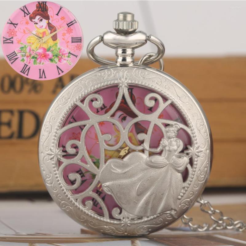 

Pocket Watches Hollow Princess Pattern Case Women Necklace Chain Clock Quartz Watch Girls Accessory Reloj De Bolsillo Mujer, Watch 1