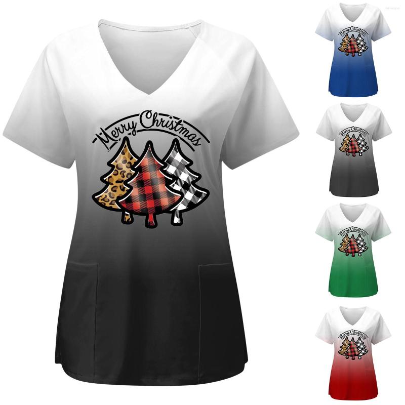 

Women's T Shirts Cotton Long Sleeve Shirt Women Womens Christmas Print Short Pocket Caring Top Running, Black