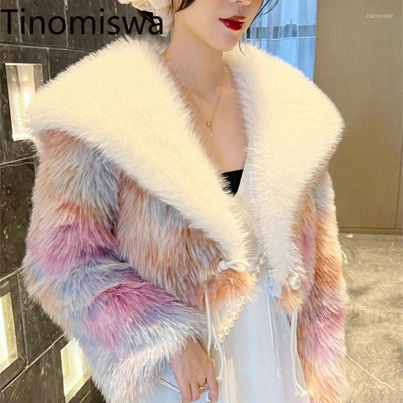 

Women' Fur Tinomiswa Autumn Winter Turn Down Collar Faux High Street Single Button Pearls Jackets Gradient Fashion Outerwear Coats, Black