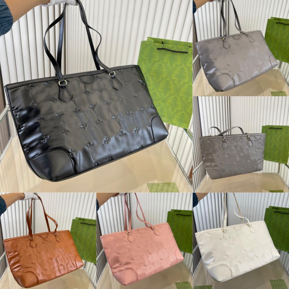 

Women Embossed Handbags Designer Totes Embroidery Quilted Leather Gold Letters Shoulder Bag High Capacity, White