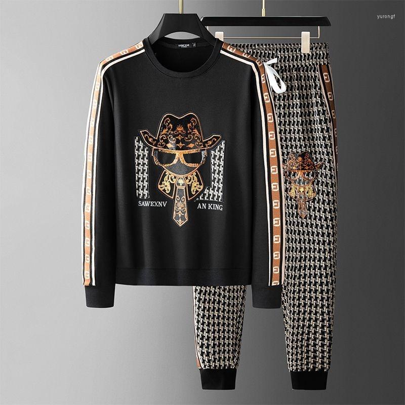 

Men's Tracksuits Fashion Embroidered Sweater Suit Men With High Face Value Casual Sportswear A Two-piece Set Of Sense, 25018 black suit