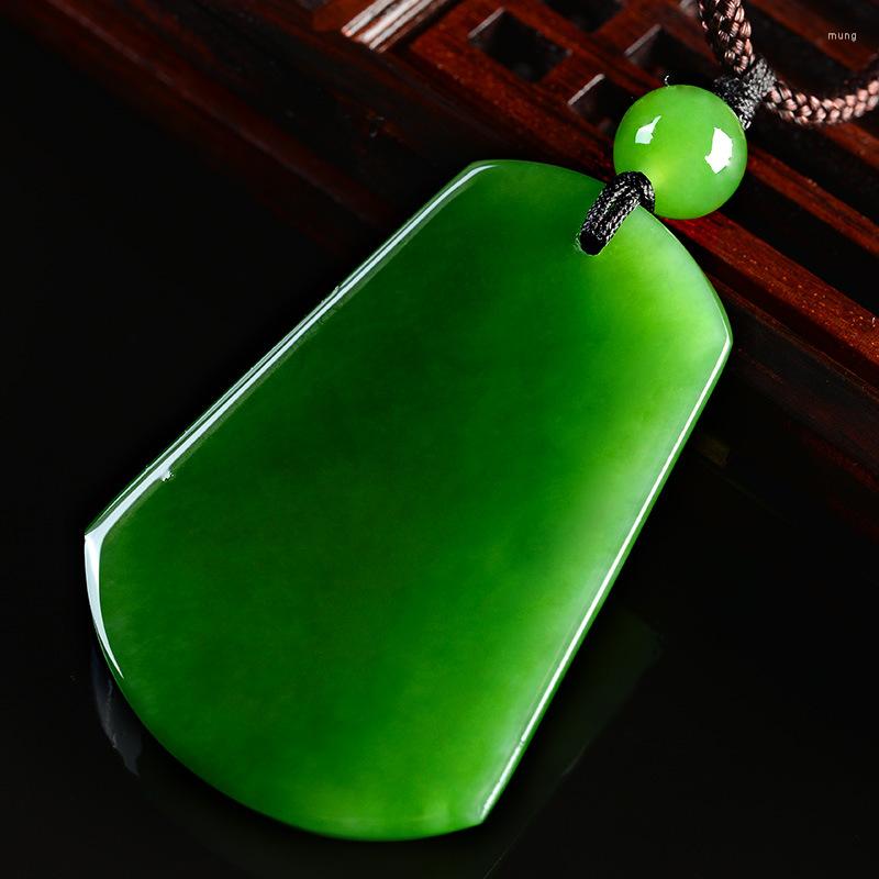 

Pendant Necklaces Natural Green Jade Necklace Square Pendants For Men Women Jadeite Jewelry Send Chain