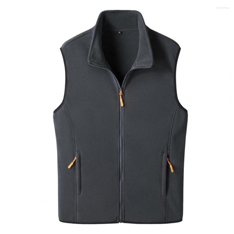 

Men's Vests Spring Autumn Men Casual Vest Jacket Solid Color Stand Collar Polar Fleece Fishing Hiking Couple Warm Male, Black