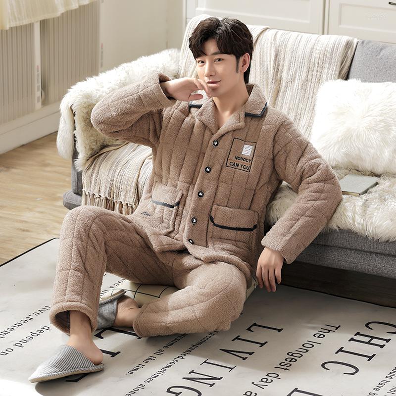 

Men's Sleepwear QUHENG 2022 Winter Coral Fleece Pajama Sets Long Sleeve Thick Warm For Men Flannel Suit Pyjama Male Homewear