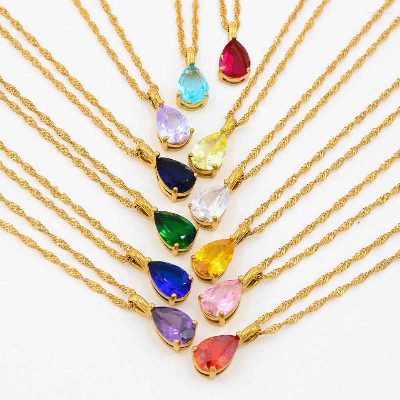 

Pendant Necklaces 5pcs Birthday Zircon Stainless Steel Drop 18K Gold Plated