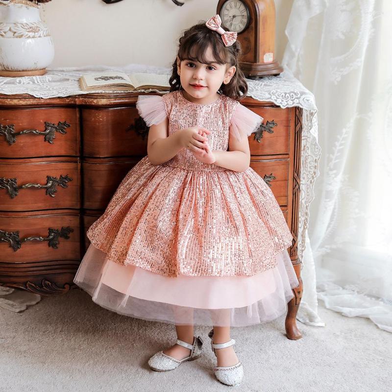 

Girl Dresses Ballgown Pink Sequin Baby Dress 1st First Birthday Party Wedding 2022 For Princess Evening Kid Clothes, L2008xz-silver