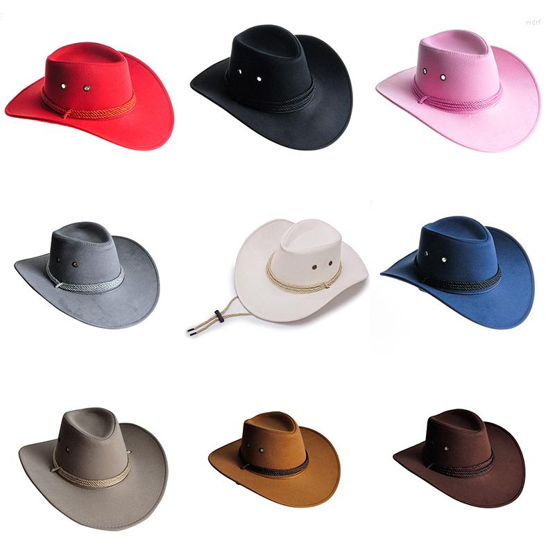 

Berets Vintage Western Cowboy Hat Solid Color Basin Wide Brim Jazz Outdoor Sun Protection For Hiking Camping Riding Dropship, White