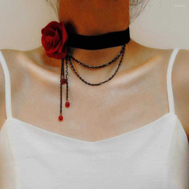 

Choker Sexy Gothic Chokers Black Lace Collar Neck Necklace Red Flower Victorian Women Chocker Steampunk Jewelry SALE