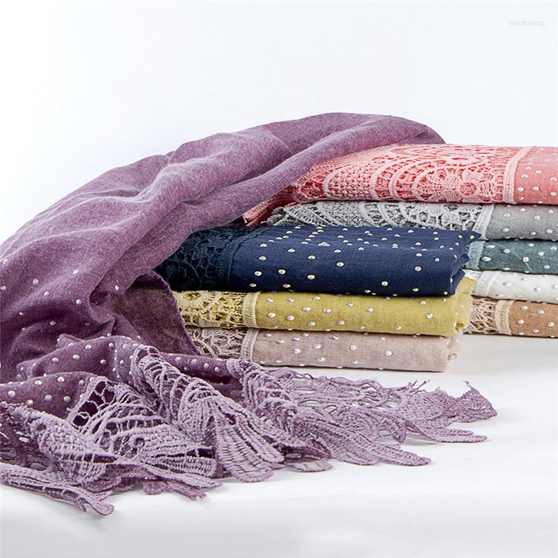 

Scarves Ladies Plain Lace Floral Patchwork Viscose Shawl Scarf High Quality Hollow Wrap Pashmina Snood Bufandas Muslim Hijab 200 70Cm